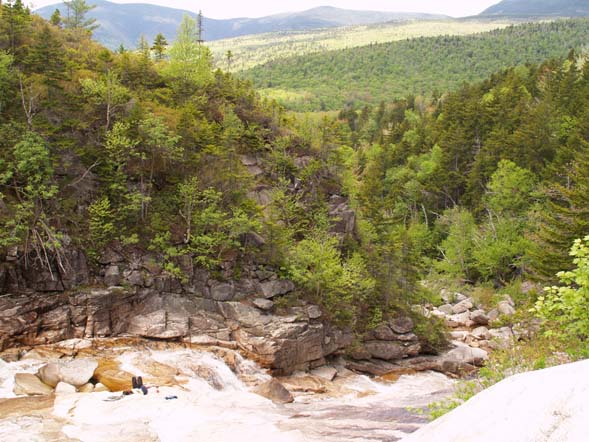 Thoreau Falls with Mount Bond (left) and Mount Guyot (center) in the background (photo by Webmaster)