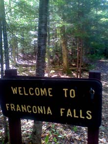 Trail sign for Franconia Falls (photo by Bill Mahony)