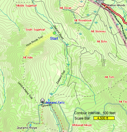 Map of hike route to Mount Hale via Hale Brook Trail (map by Webmaster)
