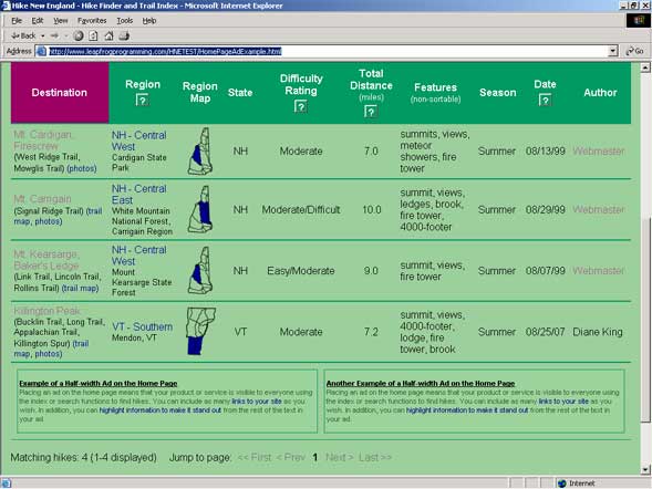 Example of home page with half-width ads