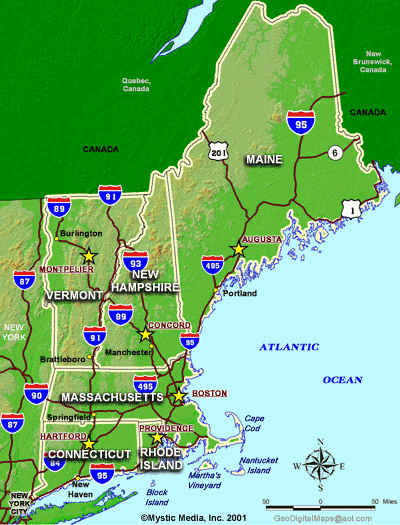 Map of New England (photo by Webmaster)