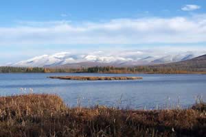 Cherry Pond and the Presidentials in October (photo by Ben Kimball for NH Natural Heritage Bureau)