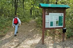 Ponemah Bog trailhead (photo by Ben Kimball for the NH Natural Heritage Bureau)