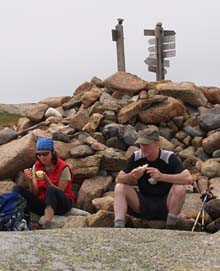 Diane and Mark at the summit cairn on Sargent Mountain (photo by Webmaster)