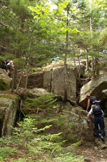 Ledges at Birch Spring on Sargent Mountain South Ridge Trail (photo by Webmaster)