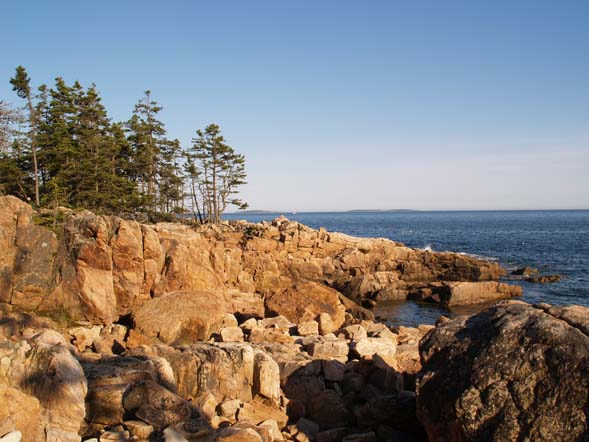 View of ledges and the ocean from Ship Harbor Trail (photo by Webmaster)
