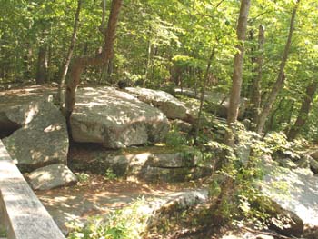 Ledgy area at footbridge over Falls River (photo by Webmaster)