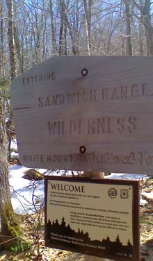 "Entering Sandwich Range Wilderness" trail sign (photo by Bill Mahony)
