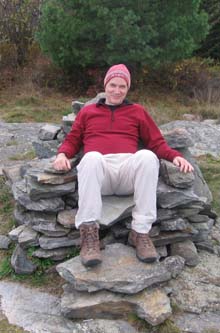 Dennis relaxing in one of the several stone chairs (photo by Dennis Marchand)