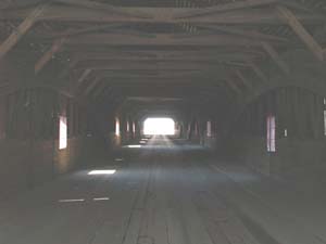 Interior of the long Bath covered bridge (photo by Webmaster)