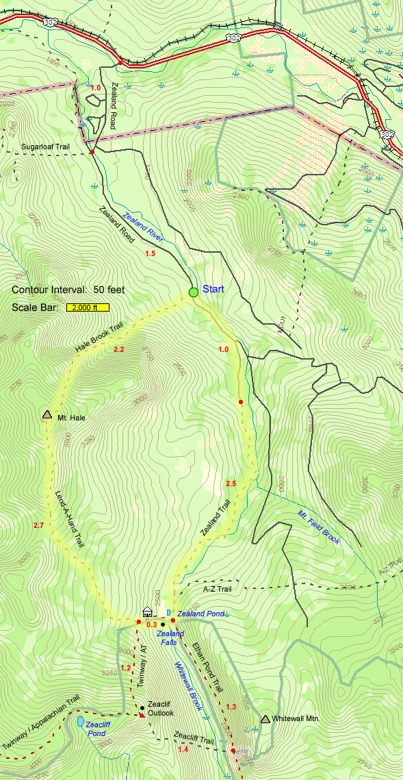 Map of Mt. Hale / Zealand Pond Loop (map by Webmaster)