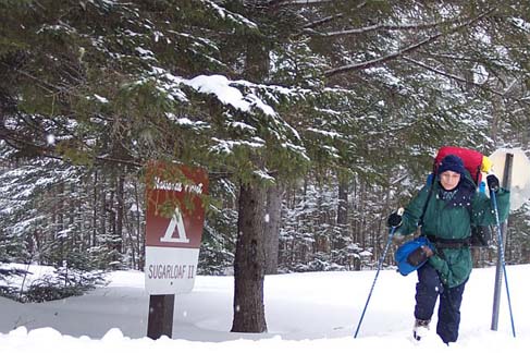 Reinhild hiking past Sugarloaf Campground on Zealand Road (photo by Rachel Bowles)